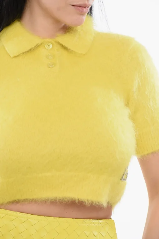 New Maglia Cropped Fit in Misto Mohair Effetto Fuzzy Donna Maglieria
