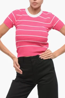 Discount Maglia Girocollo a Costine Crop Bicolore Donna Maglieria