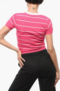 Discount Maglia Girocollo a Costine Crop Bicolore Donna Maglieria