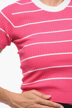 Discount Maglia Girocollo a Costine Crop Bicolore Donna Maglieria