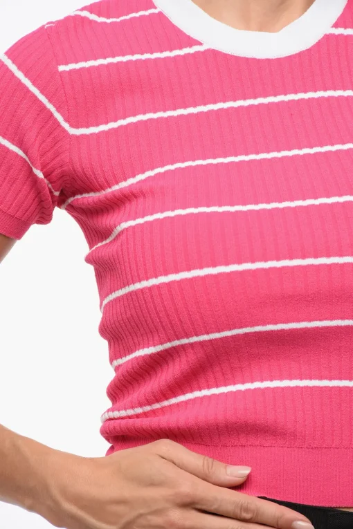Discount Maglia Girocollo a Costine Crop Bicolore Donna Maglieria