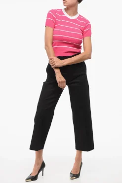 Discount Maglia Girocollo a Costine Crop Bicolore Donna Maglieria