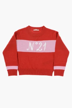 Maglia Girocollo Bicolore con Logo Ricamato>N.21 Kids Online