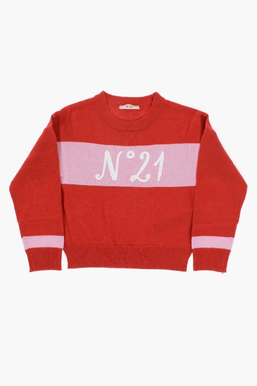 Maglia Girocollo Bicolore con Logo Ricamato>N.21 Kids Online