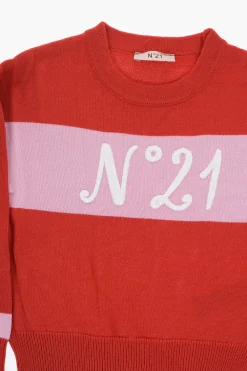 Maglia Girocollo Bicolore con Logo Ricamato>N.21 Kids Online