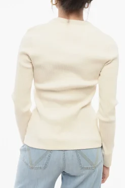 Maglia Girocollo in Cotone Stretch a Costine con Bottoni>Bottega Veneta Discount