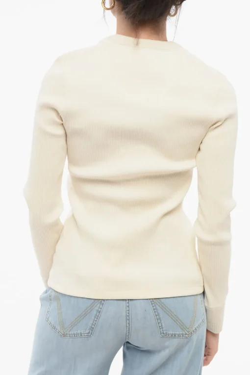Maglia Girocollo in Cotone Stretch a Costine con Bottoni>Bottega Veneta Discount