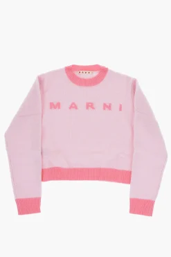 Maglia Girocollo in Lana e Cashmere con Logo Ricamato>Marni Kids New