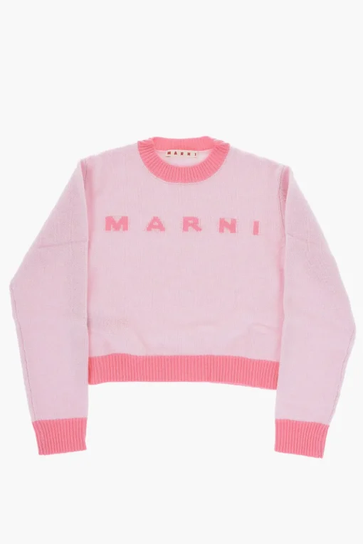 Maglia Girocollo in Lana e Cashmere con Logo Ricamato>Marni Kids New