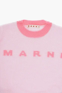 Maglia Girocollo in Lana e Cashmere con Logo Ricamato>Marni Kids New