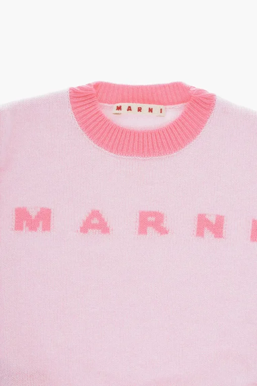 Maglia Girocollo in Lana e Cashmere con Logo Ricamato>Marni Kids New