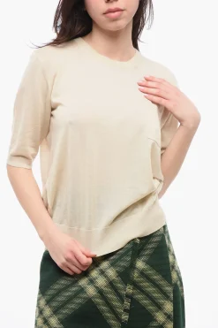 Outlet Maglia Girocollo in Lana Merino a Maniche Corte con Taschino Donna Maglieria