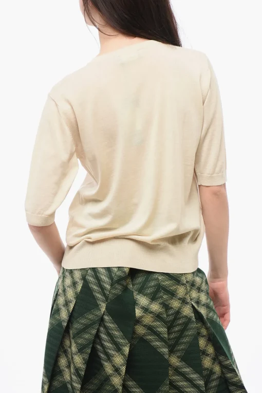 Outlet Maglia Girocollo in Lana Merino a Maniche Corte con Taschino Donna Maglieria