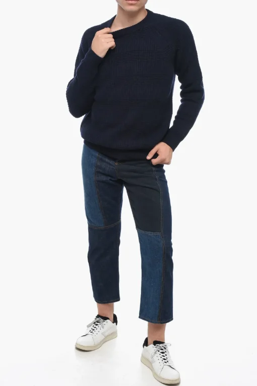 Discount Maglia Girocollo in Lana Vergine Jacquard Uomo Maglieria