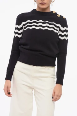 Maglia Girocollo in Misto Cotone con Motivo Wave>Patou Online