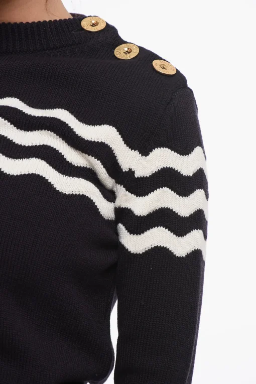 Maglia Girocollo in Misto Cotone con Motivo Wave>Patou Online