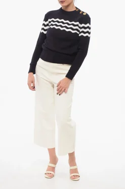 Maglia Girocollo in Misto Cotone con Motivo Wave></noscript>Patou Online
