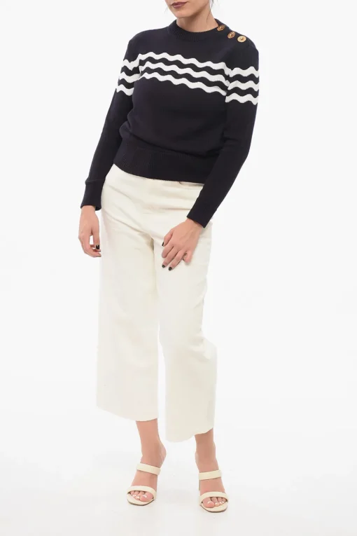 Maglia Girocollo in Misto Cotone con Motivo Wave>Patou Online