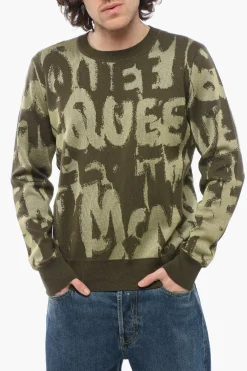 Maglia Girocollo in Misto Lana con Logo Jacquard All-Over>Alexander McQueen Discount