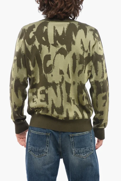 Maglia Girocollo in Misto Lana con Logo Jacquard All-Over>Alexander McQueen Discount