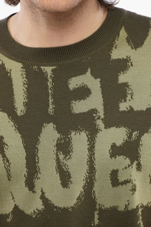 Maglia Girocollo in Misto Lana con Logo Jacquard All-Over>Alexander McQueen Discount