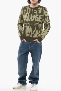 Maglia Girocollo in Misto Lana con Logo Jacquard All-Over></noscript>Alexander McQueen Discount