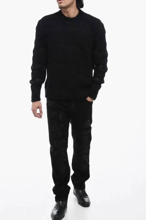 Discount Maglia Girocollo in Misto Mohair OpenWork Uomo Maglieria