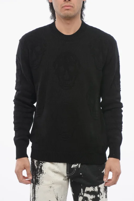 Online Maglia Girocollo SKULL in Cotone Jacquard Uomo Maglieria