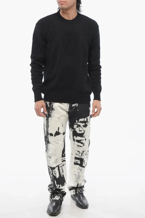 Online Maglia Girocollo SKULL in Cotone Jacquard Uomo Maglieria