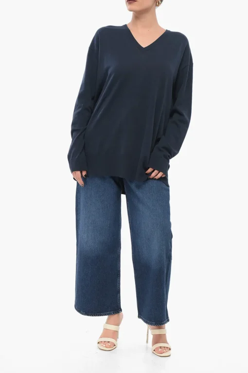 Maglia in Cotone con Collo a V>Aspesi New