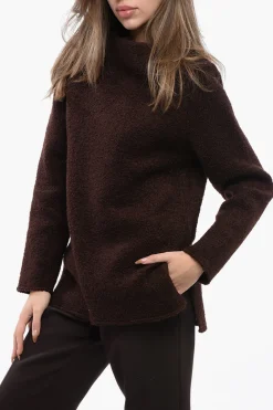 Best Maglia in Lana Bouclé con Collo a Barca Donna Maglieria