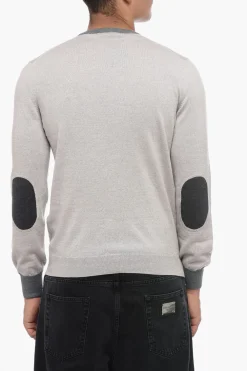 Online Maglia in Lana Vergine con Bordi e Toppe a Contrasto Uomo Maglieria