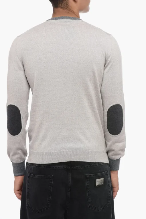 Online Maglia in Lana Vergine con Bordi e Toppe a Contrasto Uomo Maglieria