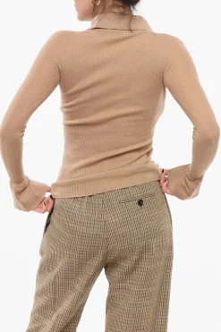 Sale Maglia in Misto Cashmere a Costine con Collo a Polo Donna Maglieria