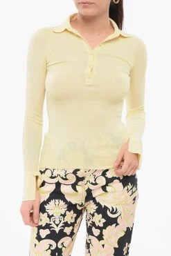 Maglia in Misto Cashmere a Costine con Collo a Polo>Sa Su Phi Sale