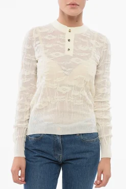 Maglia in Misto Cotone Jacquard con Collo Abbottonato>Bottega Veneta Best