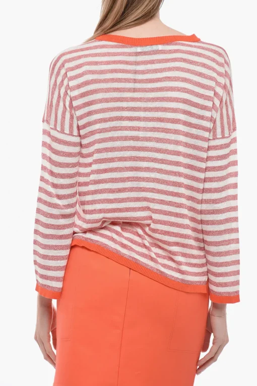Maglia in Misto Lino a Righe con Scollo a V>Whyci Online