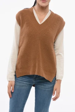 Fashion Maglia RYNIS Scollo a V In Lana Merino e Cashmere Seza Maniche Donna Maglieria