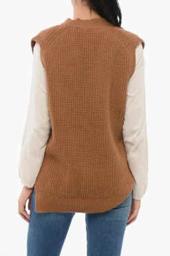 Fashion Maglia RYNIS Scollo a V In Lana Merino e Cashmere Seza Maniche Donna Maglieria
