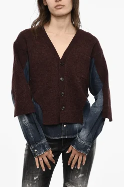 New Maglia Scollo a V In Doppio Tessuto con Bottoni Donna Maglieria