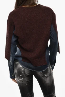New Maglia Scollo a V In Doppio Tessuto con Bottoni Donna Maglieria