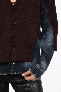 New Maglia Scollo a V In Doppio Tessuto con Bottoni Donna Maglieria