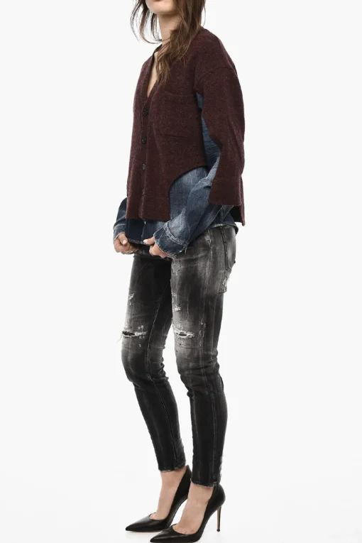 New Maglia Scollo a V In Doppio Tessuto con Bottoni Donna Maglieria
