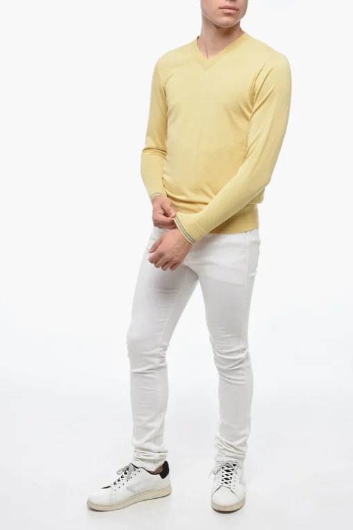 New Maglia Scollo a V in Lana Vergine Leggera Uomo Maglieria
