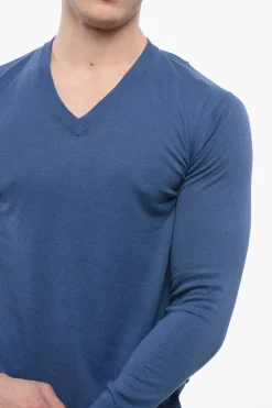 Online Maglia Scollo a V in Misto Lino Uomo Maglieria