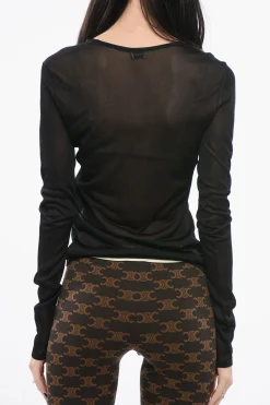 Maglia Semi Sheer con Scollo Profondo>Saint Laurent Discount