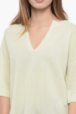 Online Maglia Split-Neck in Cashmere a Maniche Corte Donna Maglieria