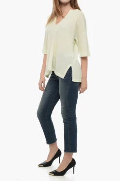 Online Maglia Split-Neck in Cashmere a Maniche Corte Donna Maglieria
