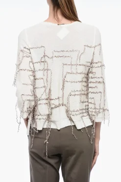 Fashion Maglia Svasata con Applicazione in Frange Donna Maglieria