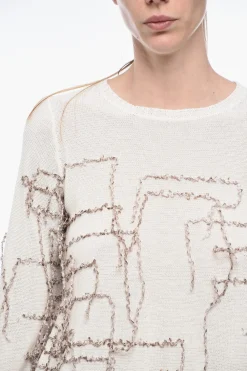 Fashion Maglia Svasata con Applicazione in Frange Donna Maglieria
